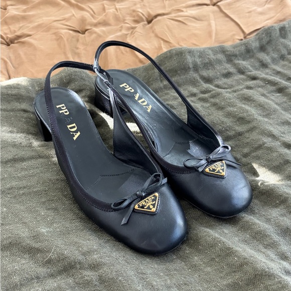 Prada Women's Black Bow Slingback Flats - Picture 7 of 9